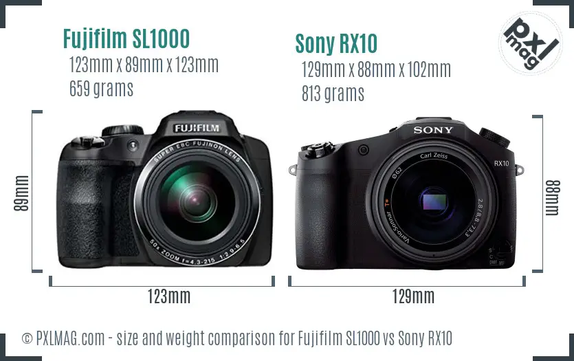 Fujifilm SL1000 vs Sony RX10 size comparison