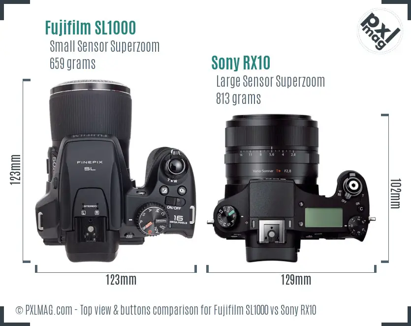 Fujifilm SL1000 vs Sony RX10 top view buttons comparison