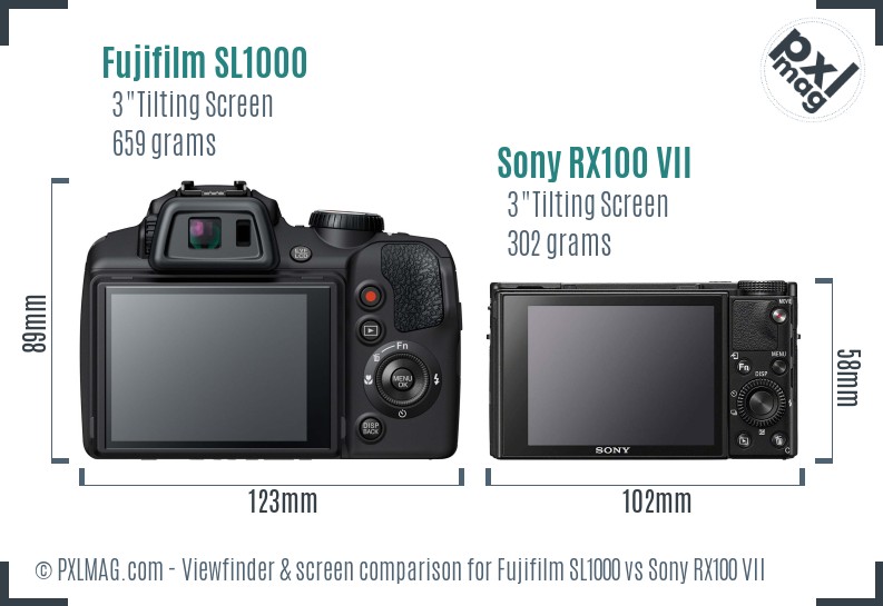 Fujifilm SL1000 vs Sony RX100 VII Screen and Viewfinder comparison