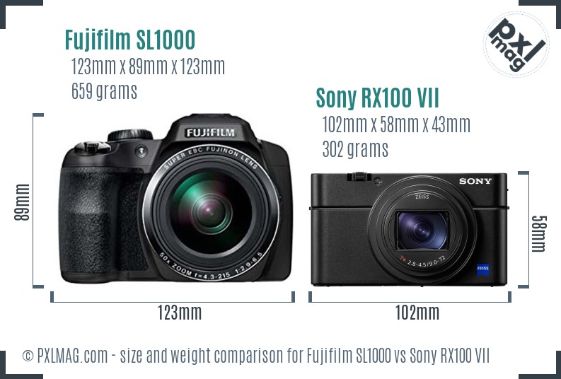 Fujifilm SL1000 vs Sony RX100 VII size comparison