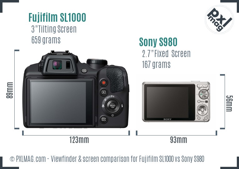 Fujifilm SL1000 vs Sony S980 Screen and Viewfinder comparison