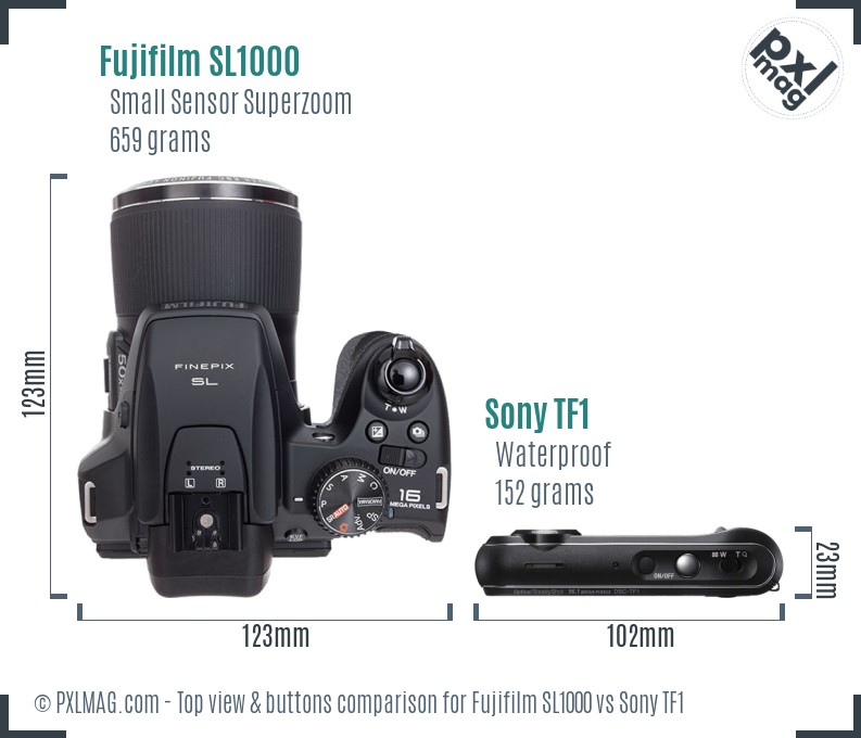 Fujifilm SL1000 vs Sony TF1 top view buttons comparison