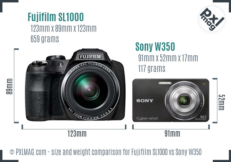 Fujifilm SL1000 vs Sony W350 size comparison