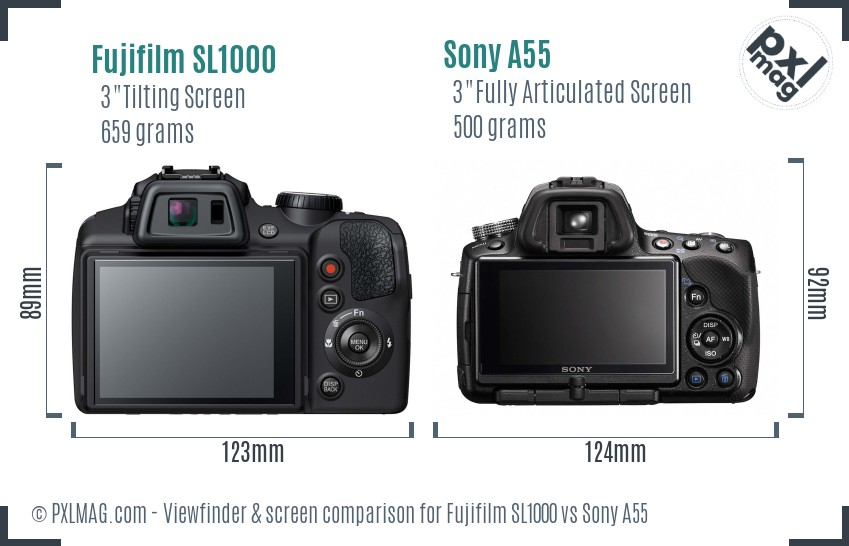Fujifilm SL1000 vs Sony A55 Screen and Viewfinder comparison