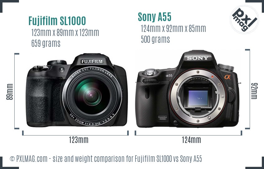 Fujifilm SL1000 vs Sony A55 size comparison Fujifilm SL1000 vs Sony A55 size comparison