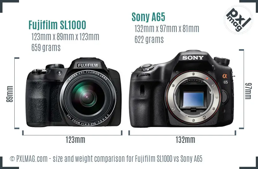 Fujifilm SL1000 vs Sony A65 size comparison