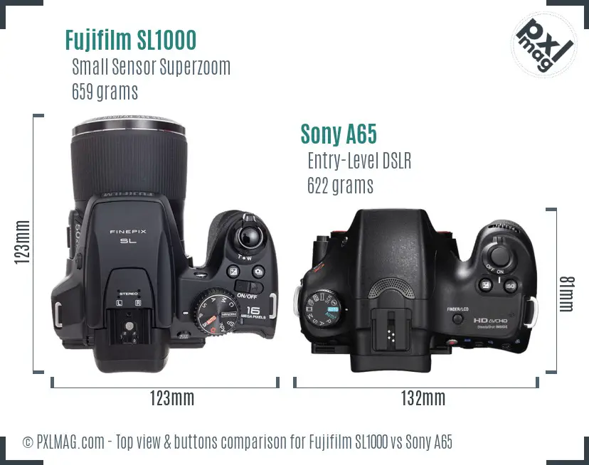 Fujifilm SL1000 vs Sony A65 top view buttons comparison