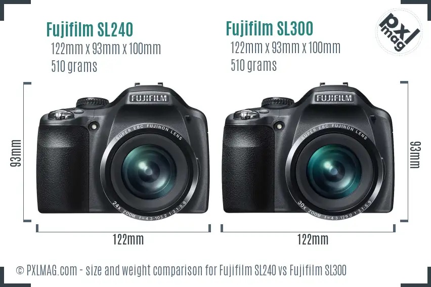 Fujifilm SL240 vs Fujifilm SL300 size comparison