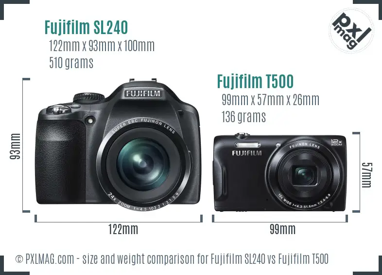 Fujifilm SL240 vs Fujifilm T500 size comparison
