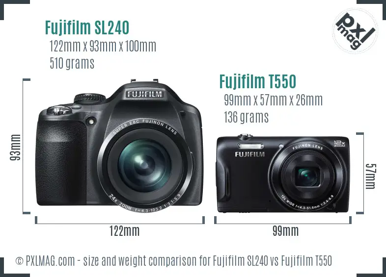 Fujifilm SL240 vs Fujifilm T550 size comparison