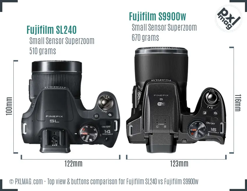 Fujifilm SL240 vs Fujifilm S9900w top view buttons comparison
