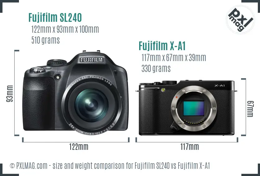 Fujifilm SL240 vs Fujifilm X-A1 size comparison