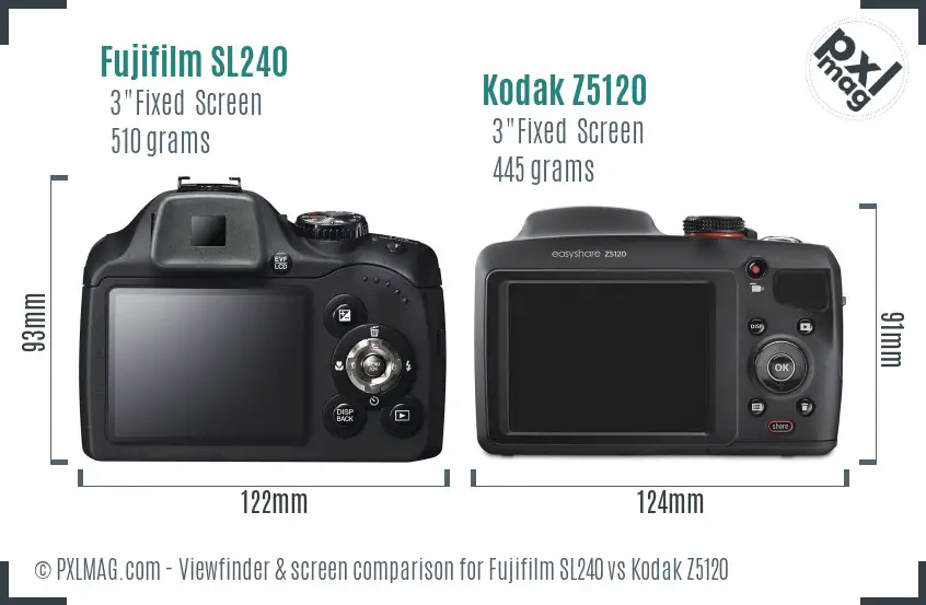 Fujifilm SL240 vs Kodak Z5120 Screen and Viewfinder comparison