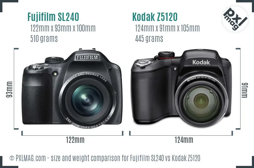 Fujifilm SL240 vs Kodak Z5120 size comparison