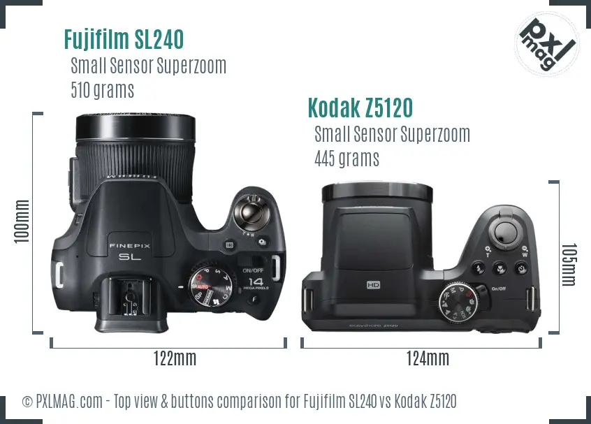 Fujifilm SL240 vs Kodak Z5120 top view buttons comparison