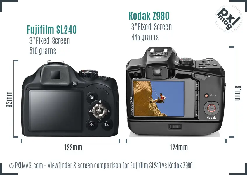 Fujifilm SL240 vs Kodak Z980 Screen and Viewfinder comparison