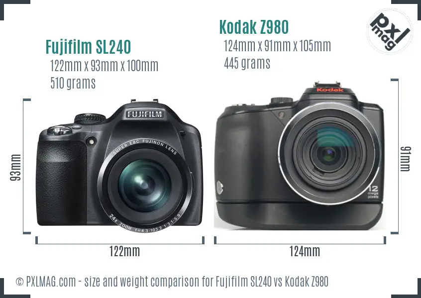 Fujifilm SL240 vs Kodak Z980 size comparison