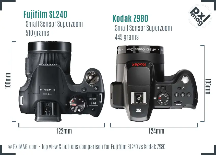 Fujifilm SL240 vs Kodak Z980 top view buttons comparison