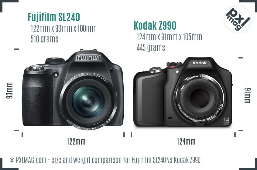 Fujifilm SL240 vs Kodak Z990 size comparison