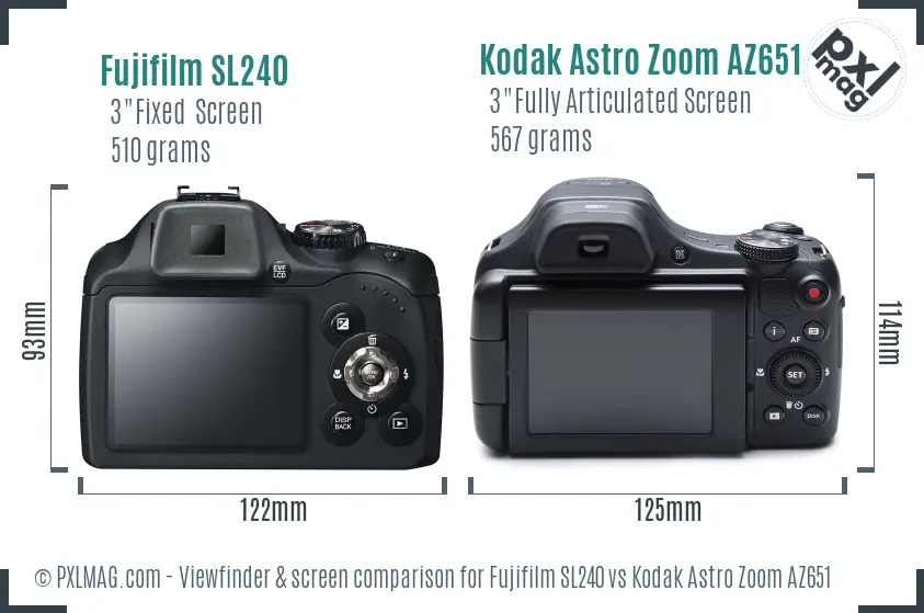 Fujifilm SL240 vs Kodak Astro Zoom AZ651 Screen and Viewfinder comparison