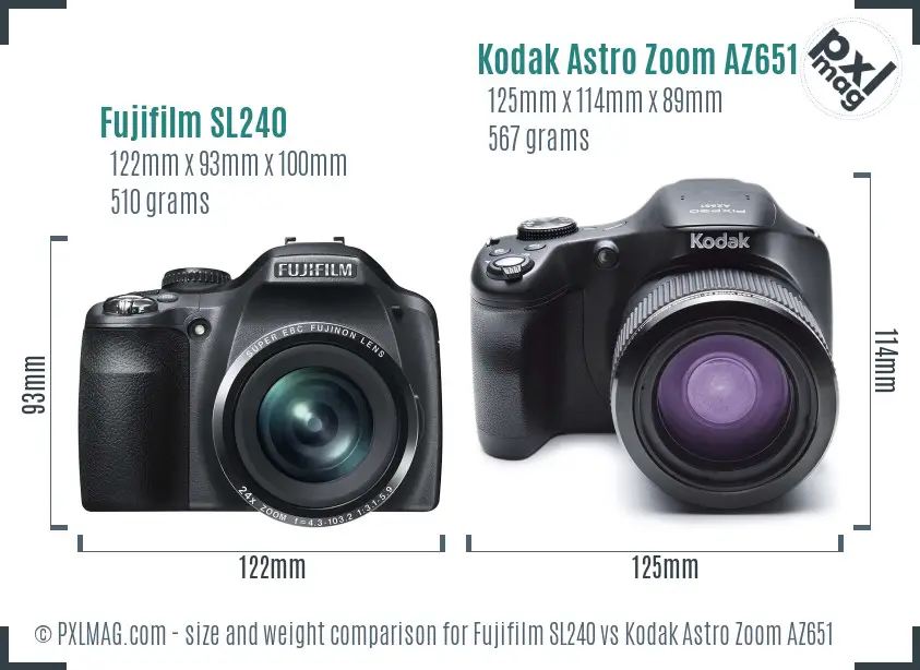 Fujifilm SL240 vs Kodak Astro Zoom AZ651 size comparison