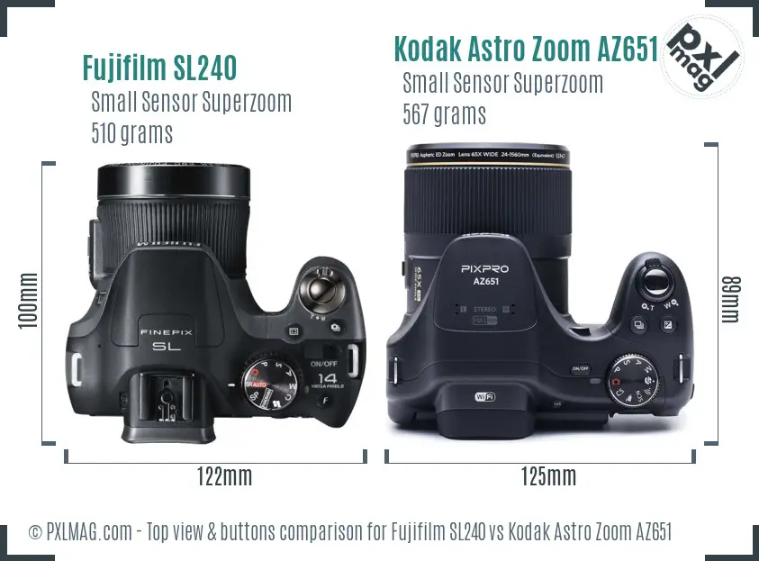 Fujifilm SL240 vs Kodak Astro Zoom AZ651 top view buttons comparison