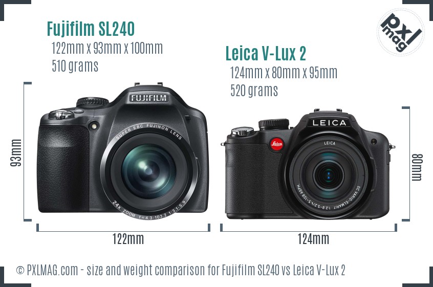 Fujifilm SL240 vs Leica V-Lux 2 size comparison