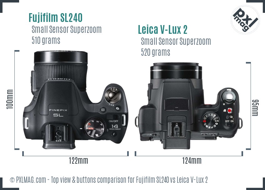 Fujifilm SL240 vs Leica V-Lux 2 top view buttons comparison