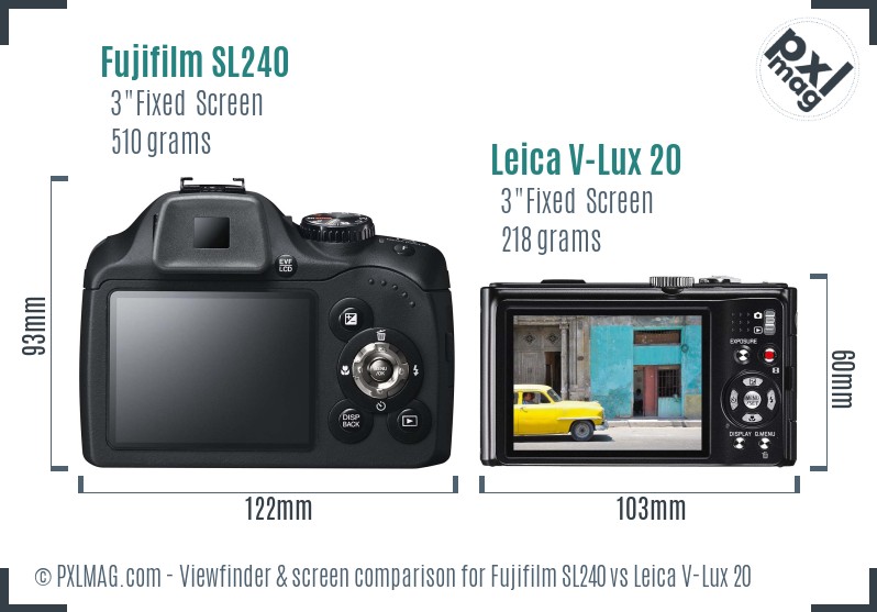 Fujifilm SL240 vs Leica V-Lux 20 Screen and Viewfinder comparison