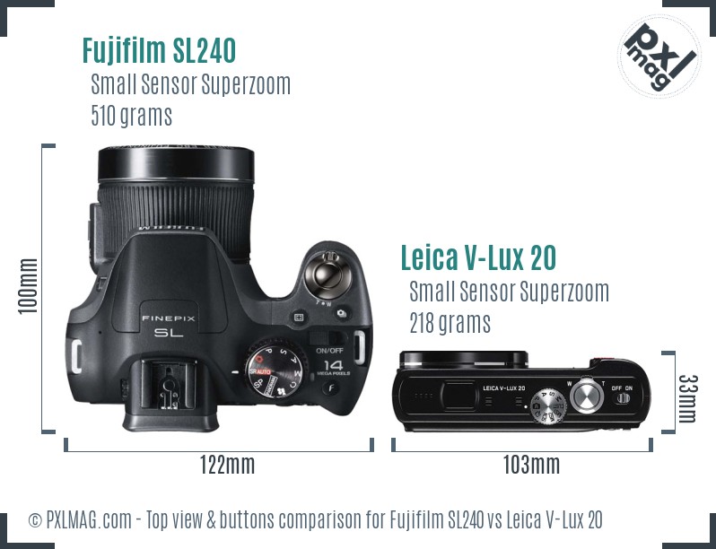 Fujifilm SL240 vs Leica V-Lux 20 top view buttons comparison