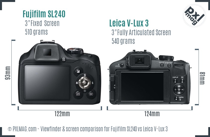 Fujifilm SL240 vs Leica V-Lux 3 Screen and Viewfinder comparison