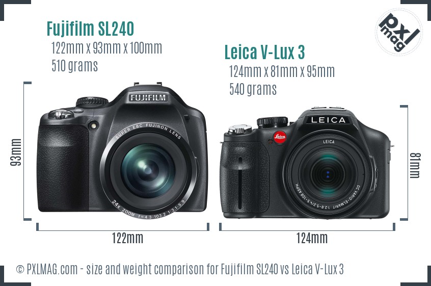 Fujifilm SL240 vs Leica V-Lux 3 size comparison