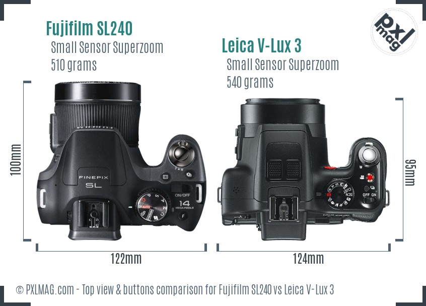 Fujifilm SL240 vs Leica V-Lux 3 top view buttons comparison