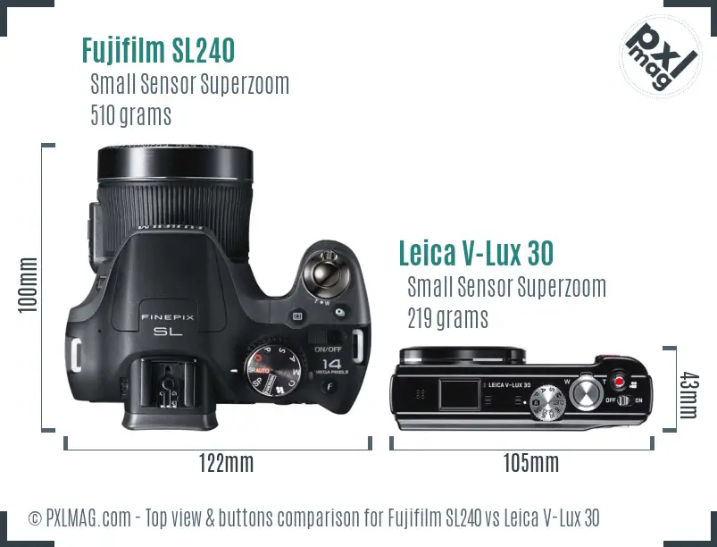 Fujifilm SL240 vs Leica V-Lux 30 top view buttons comparison