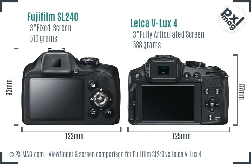 Fujifilm SL240 vs Leica V-Lux 4 Screen and Viewfinder comparison