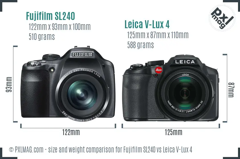 Fujifilm SL240 vs Leica V-Lux 4 size comparison