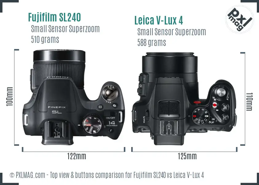Fujifilm SL240 vs Leica V-Lux 4 top view buttons comparison