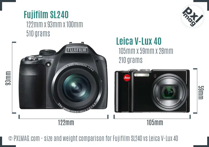 Fujifilm SL240 vs Leica V-Lux 40 size comparison