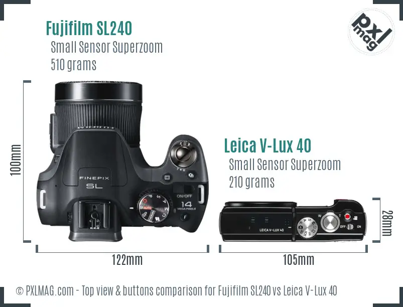 Fujifilm SL240 vs Leica V-Lux 40 top view buttons comparison