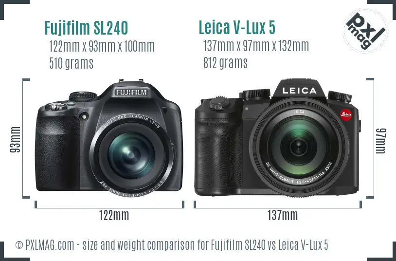 Fujifilm SL240 vs Leica V-Lux 5 size comparison