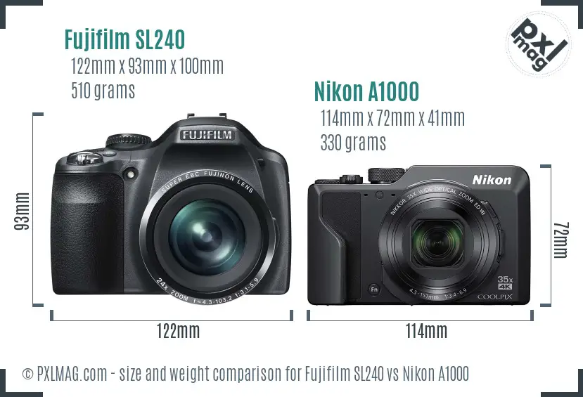 Fujifilm SL240 vs Nikon A1000 size comparison