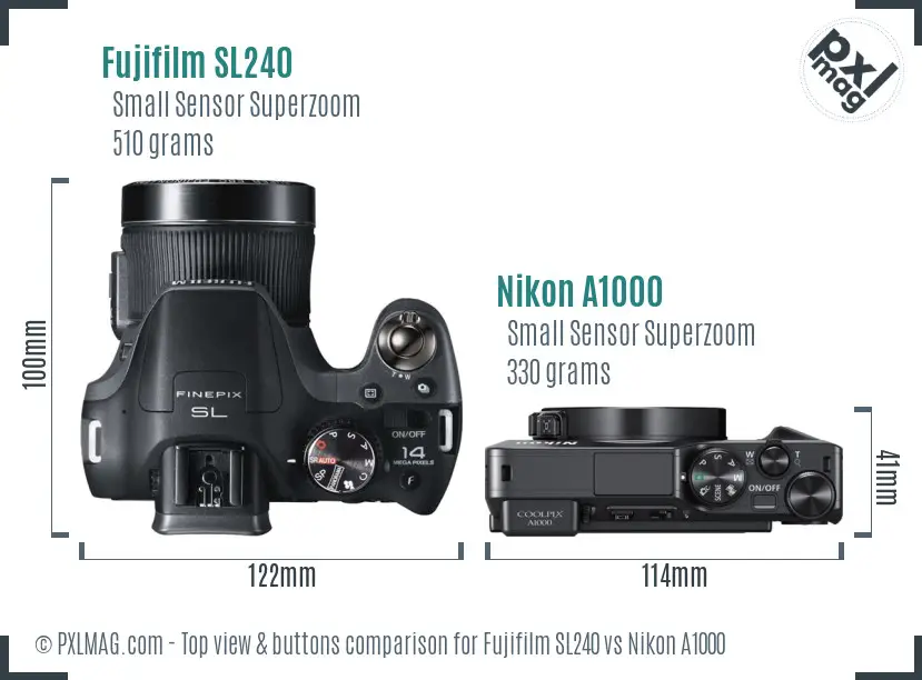 Fujifilm SL240 vs Nikon A1000 top view buttons comparison