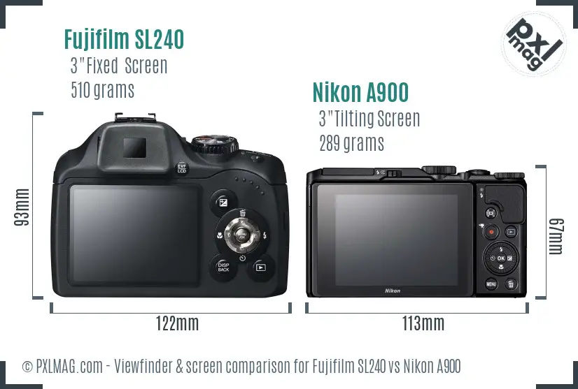 Fujifilm SL240 vs Nikon A900 Screen and Viewfinder comparison