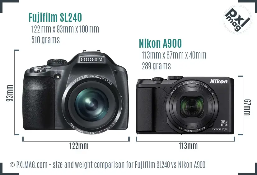 Fujifilm SL240 vs Nikon A900 size comparison