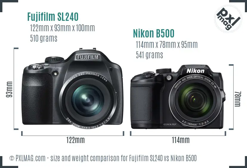Fujifilm SL240 vs Nikon B500 size comparison