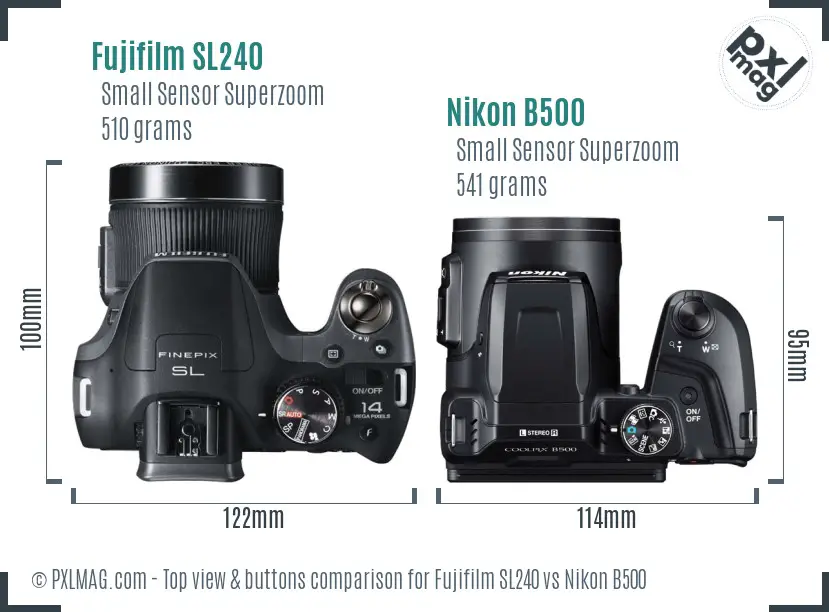 Fujifilm SL240 vs Nikon B500 top view buttons comparison