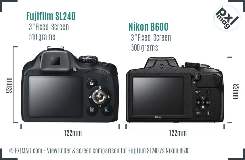 Fujifilm SL240 vs Nikon B600 Screen and Viewfinder comparison