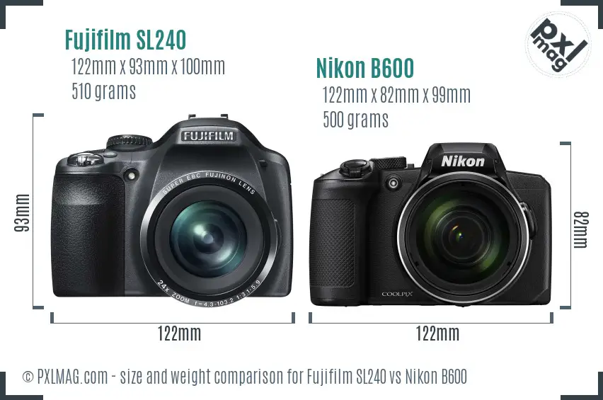 Fujifilm SL240 vs Nikon B600 size comparison