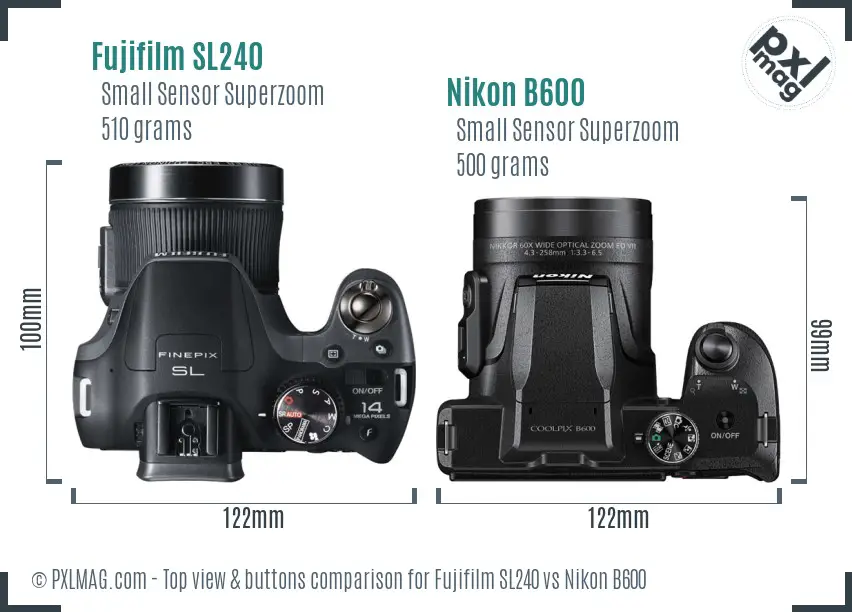 Fujifilm SL240 vs Nikon B600 top view buttons comparison