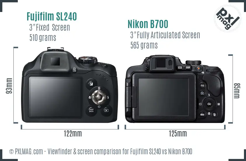 Fujifilm SL240 vs Nikon B700 Screen and Viewfinder comparison